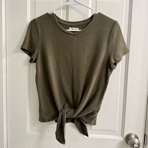 Madewell Tie-front Cotton T-shirt in Olive Green
